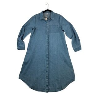 Made With Denim Shirt Dress Blue Long Sleeve Button Front Midi Duster Small